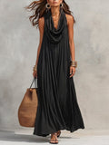 Women's Flowy Stand-Collar Casual Dress