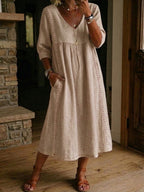 Women's Cotton-Linen Lace-Trim Dress