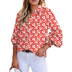 Women's Casual V Neck Allover Floral Print Long Sleeve Chiffon Button Down Blouses Bohemian Top Shirts