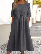Cotton Linen 5-Quarter Sleeve Dress
