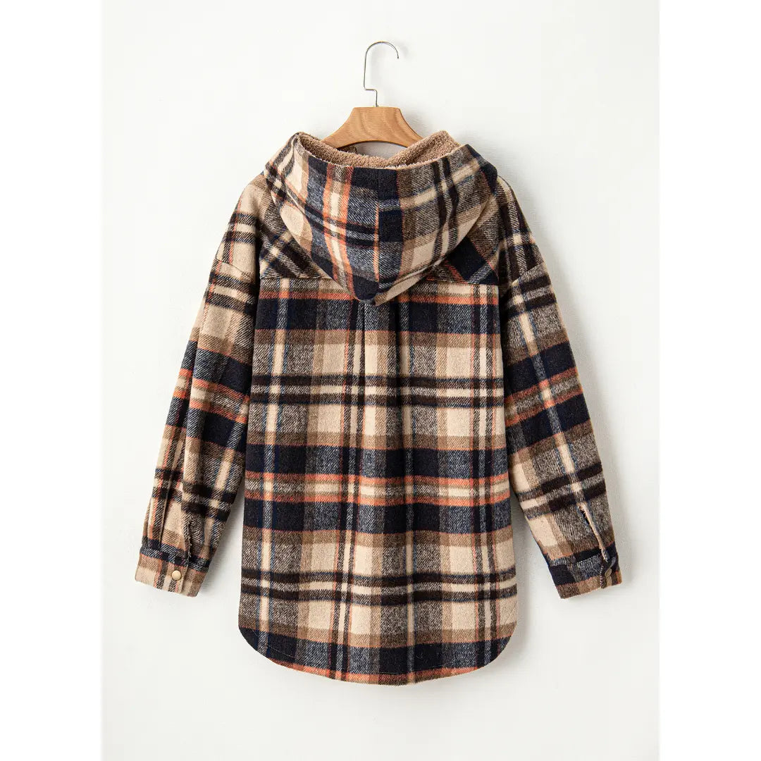 Women's Flannel Hooded Plaid Shirt, Warm Fleece Jacket
