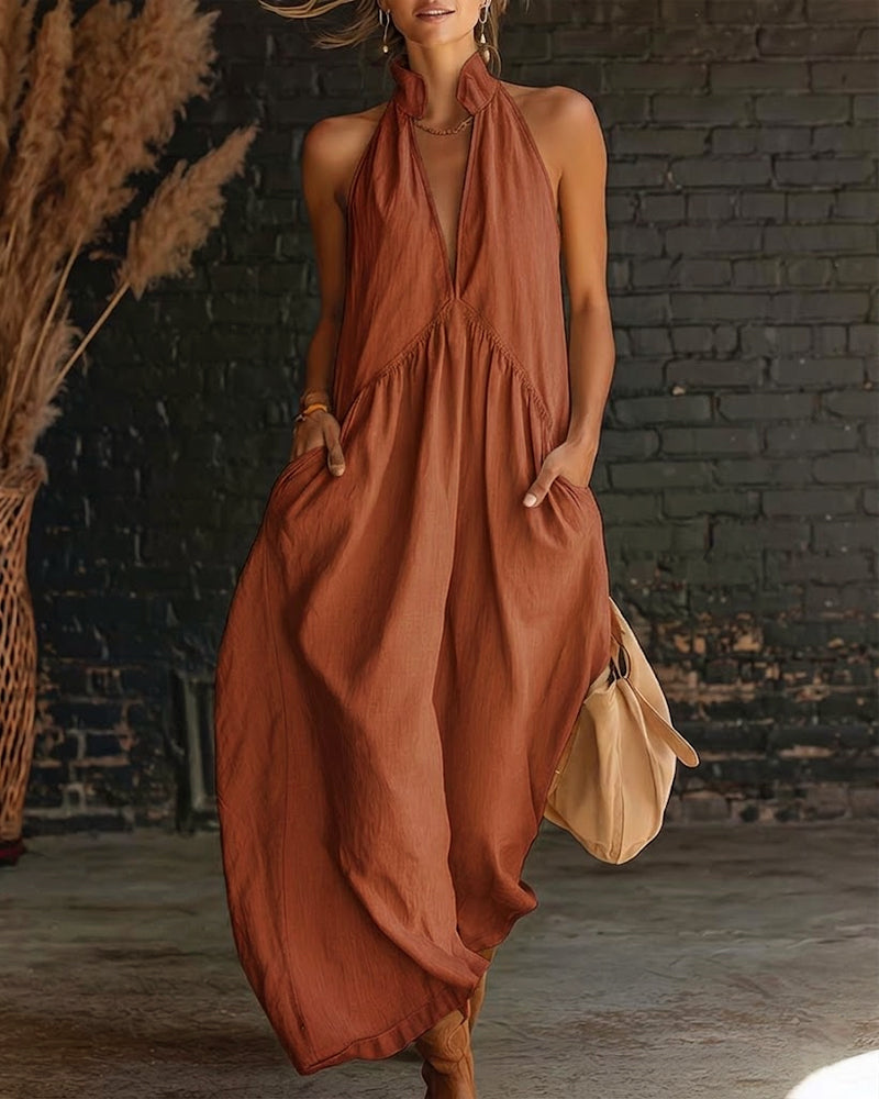 Women's Cotton Sleeveless High-Neck Maxi Dress