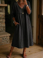 Women's Cotton-Linen Lace-Trim Dress
