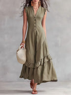 Ruffle-Hem Linen-Blend Maxi Dress