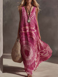 Women's Retro Print Chiffon V-Neck Maxi Dress
