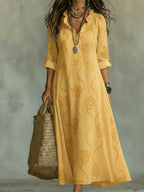 Retro Floral Ruffled-Collar A-Line Dress