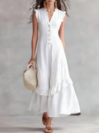 Ruffle-Hem Linen-Blend Maxi Dress