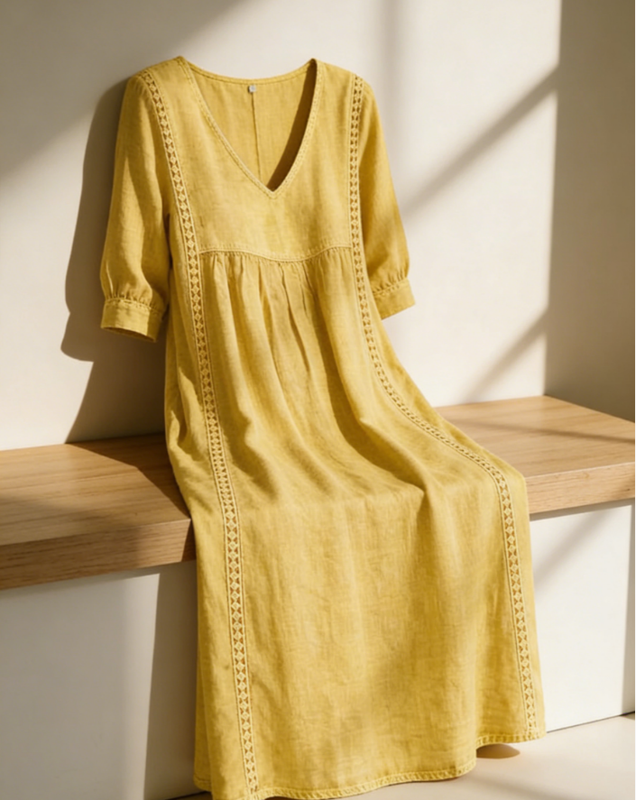 Women's Cotton-Linen Lace-Trim Dress